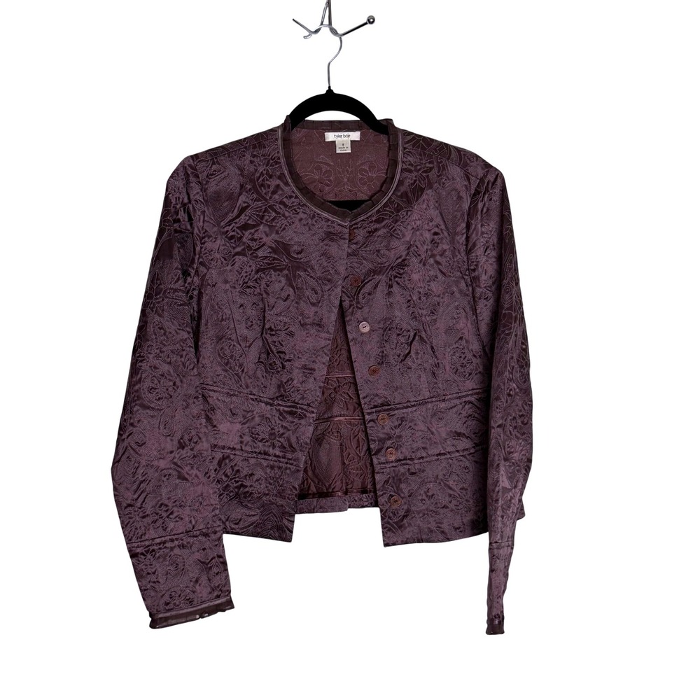 Tyler Boe Mauve Purple Jacquard‎ Floral Embroidered Cropped Jacket Womens 8